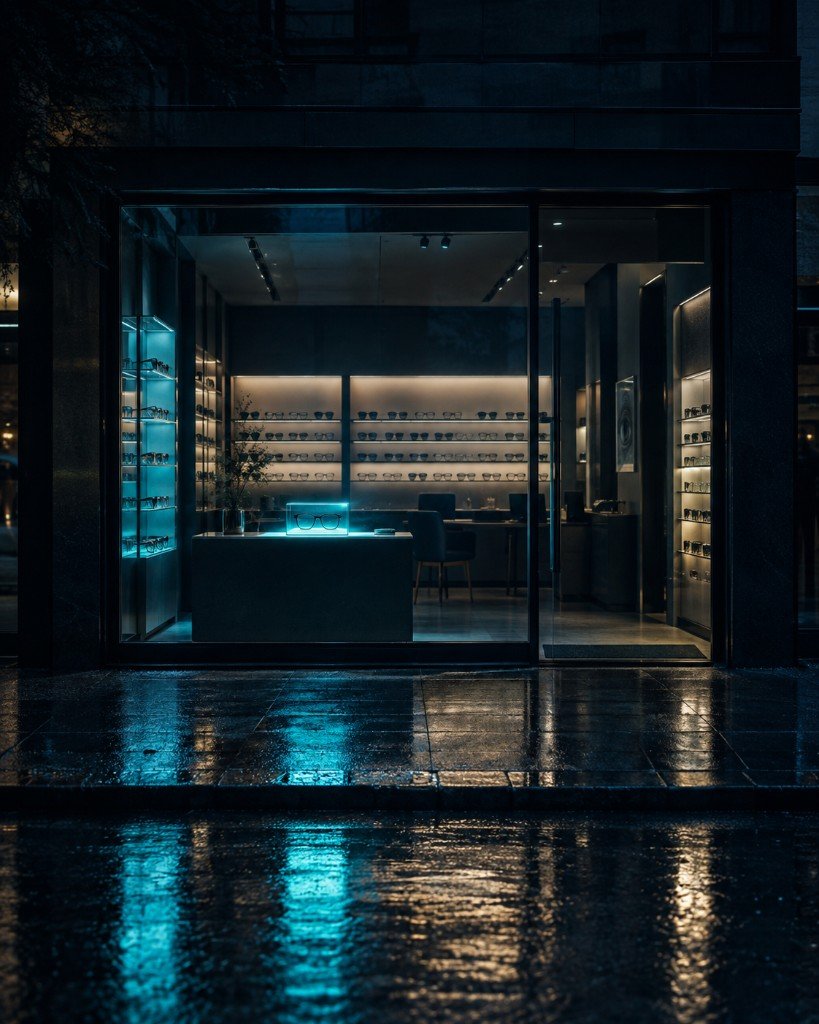 Gece optik vitrini, camgöbeği ışık